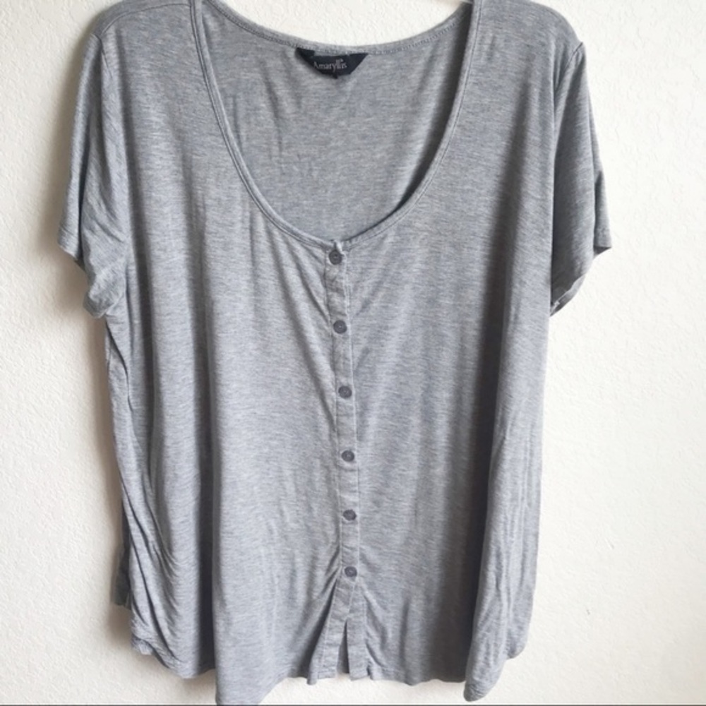 Amaryllis Gray Button Down Tee, 1X